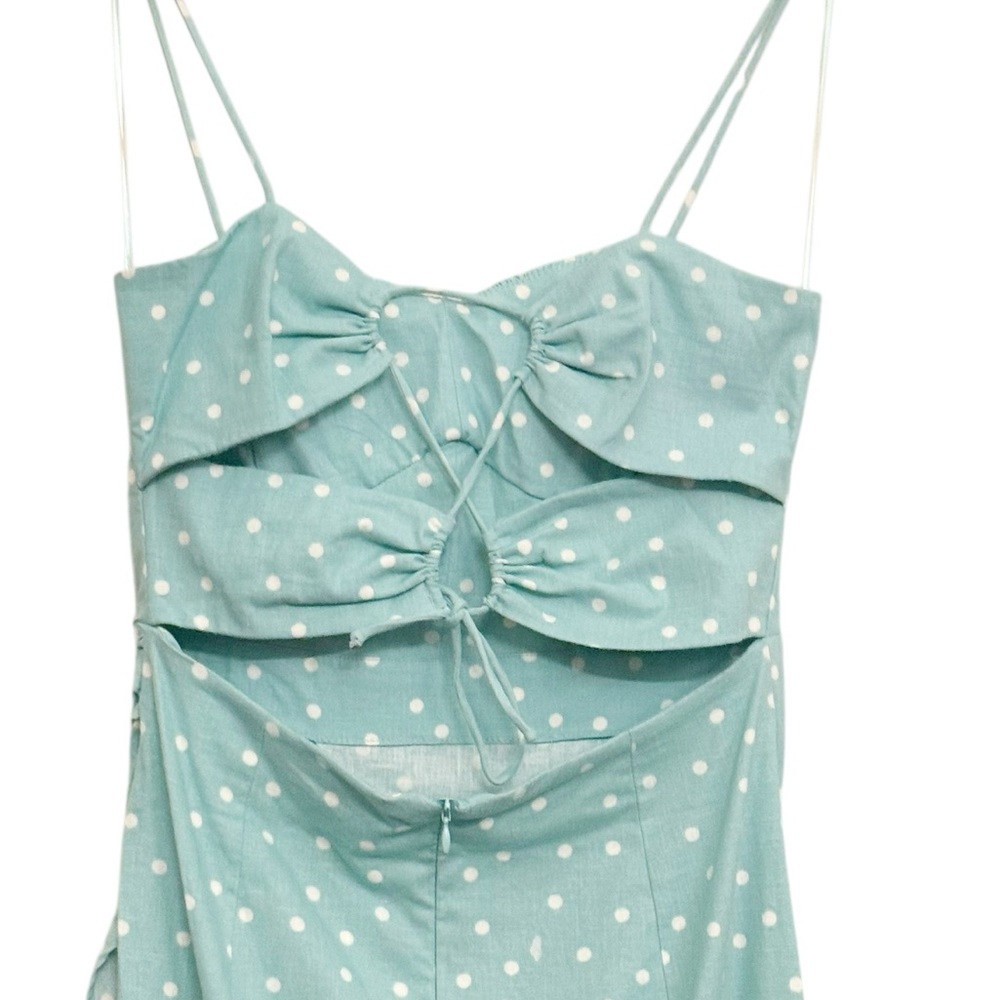 NWT Zara Linen Blend Polka Dot Midi Dress in Light Turquoise Size S - Picture 11 of 16